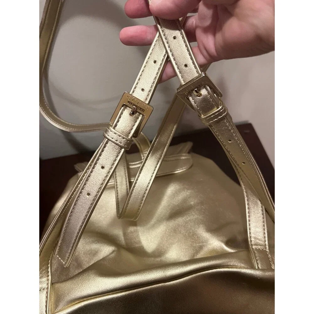 Guess Los Angeles Backpack Purse Gold Adjustable Straps Chain Handle Snap Close